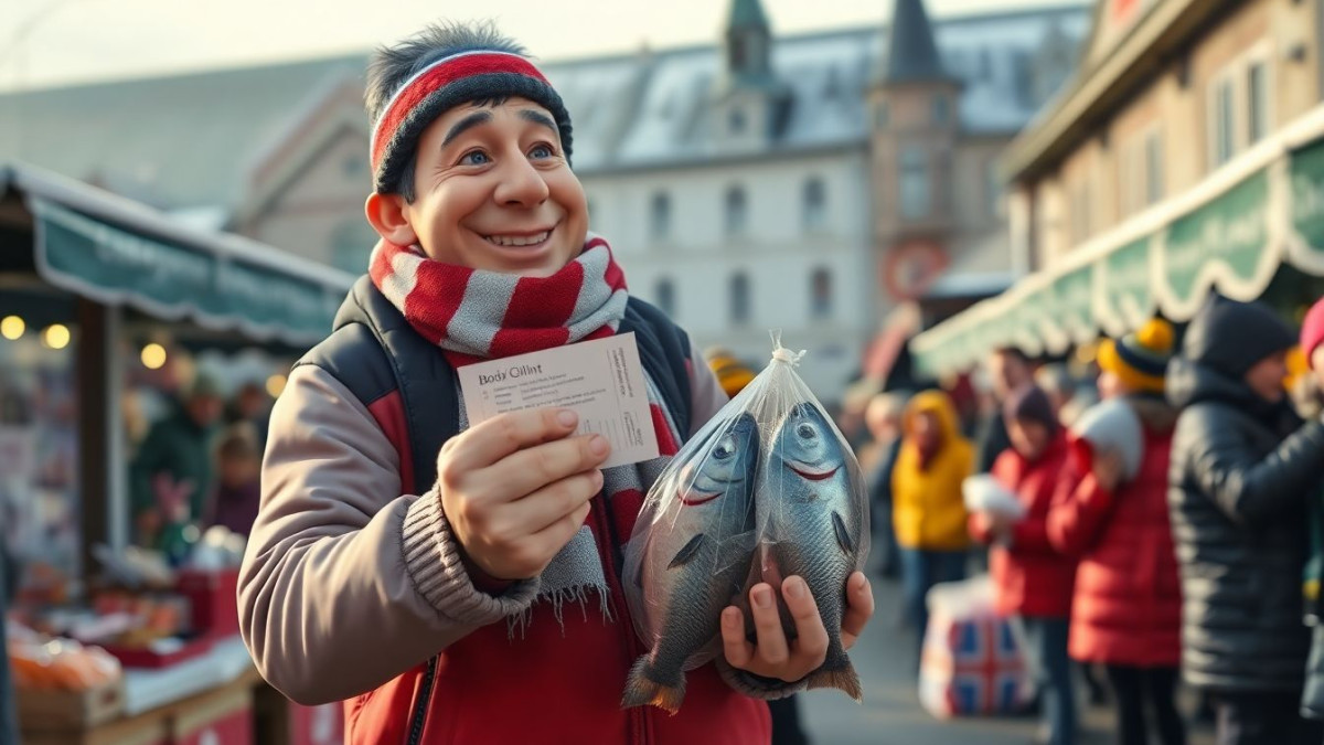 Un supporter de Bodø/Glimt échange cinq kilos de poisson contre un billet pour le match contre Tottenham en demi-finale de la Ligue Europa